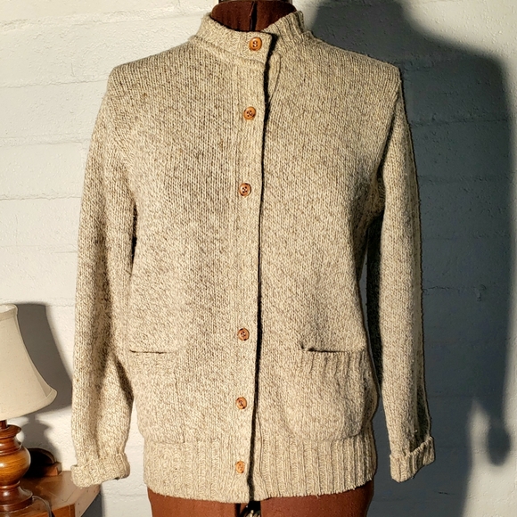 Eddie Bauer Sweaters - VTG Eddie Bauer grey beige wool cardigan Large